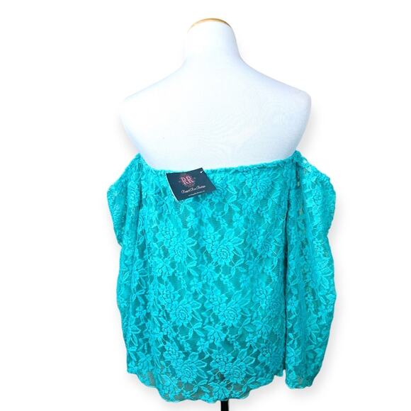 NEW Turquoise Haven Lace Off Shoulder Blouse Top SMALL Rodeo Western Floral - Picture 2 of 7